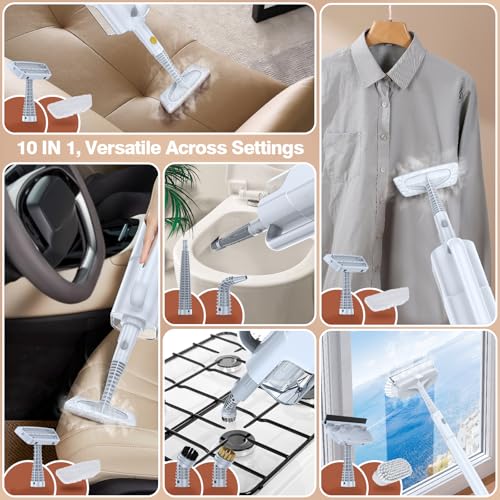 Steam Mop with Detachable Handheld Steam Cleaner, 10-in-1 Multi Accessories, Quick 10s Heat, 350ml and 2-Level Steamer for Cleaning Floor, Carpet, BBQ Grill, Tile, and Grout, Light White