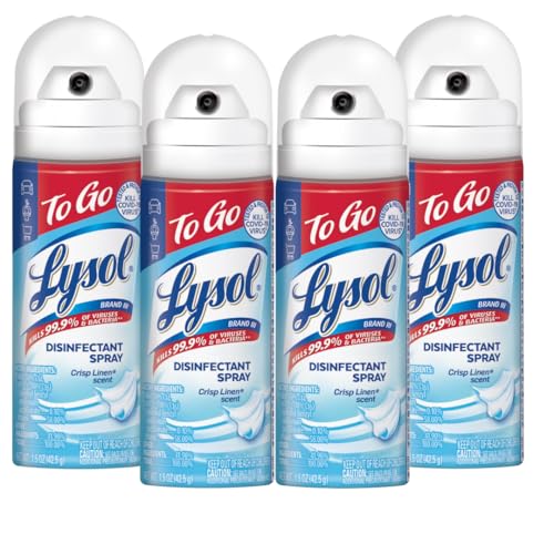 Lysol To Go Disinfectant Spray, Travel Size Sanitizing, For On-the-Go Disinfecting and Deodorizing, Crisp Linen, 1.5 Fl. Oz (Pack of 4)