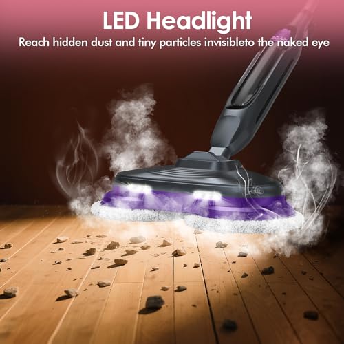 BOJUK Scrub & Steam Mop with Rotating Mop Pads, 4 Cleaning Modes & LED Headlights, 6 Scrub Pads, Large Tank, Swivel Steering, All-in-One Hard Floor Cleaner