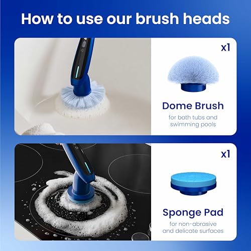 iKLYN 2026 Upgraded Electric Spin Scrubber: 120 Min Runtime, IPX7 Waterproof Cordless Power Scrubber, Adjustable Extension Handle, 8 Heads, 2 Speeds for Shower, Tub, Tile & Floor