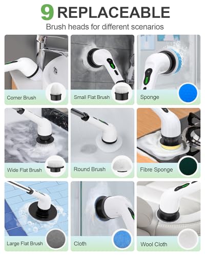 Electric Spin Scrubber, PX7 Waterproof for Floor Tub Tile Car, O-White.