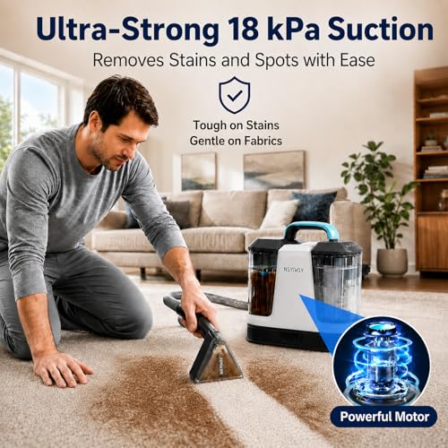 Upholstery Cleaner Machine & Carpet Cleaner | Portable Spot Cleaner with Strong Suction and Scrubbing Brush for Pet Stains, Spills on Couches, Rugs, Mattresses, Car Interiors (White)