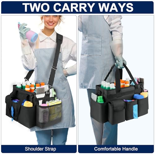 ZIOZERTT Cleaning Caddy,Cleaning Bag for Housekeepers,Cleaning Supplies Organizer with Handle,Black