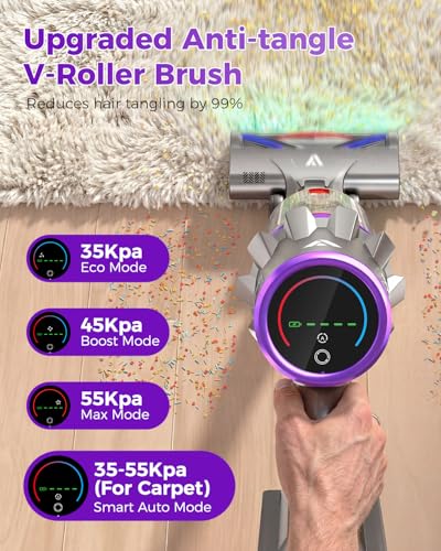 Coovy SU7 Ultra Cordless Vacuum Cleaner, 55KPa/650W 80Mins Runtime Powerful Suction Stick Vaccum for Whole-House Cleaning, Self-Standing Anti-Tangle Vac for Hard Floors Carpet Pet Hair, Ultra Version