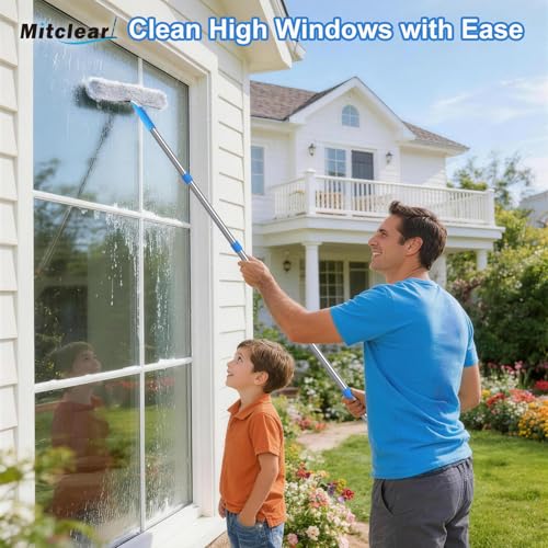 Mitclear 77'' Professional Squeegee Window Cleaner Tool with Extension Pole, Car Windshield Cleaning Kit with Long Handle, Window Washing Equipment for Indoor Outdoor Windows & Car Glass