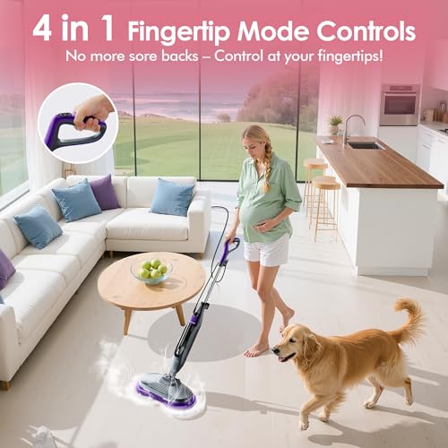 BOJUK Scrub & Steam Mop with Rotating Mop Pads, 4 Cleaning Modes & LED Headlights, 6 Scrub Pads, Large Tank, Swivel Steering, All-in-One Hard Floor Cleaner