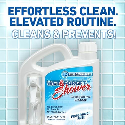 Wet & Forget Shower Cleaner Spray, Fragrance-Free Weekly Bathroom Cleaner, No Scrubbing Needed, Bleach-Free, Multi-Surface Bathroom Spray, Cleaning Supplies Essential. 64 fl oz