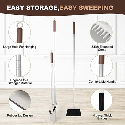 Jekayla 54" Long Handled Broom and Dustpan Set - Perfect Dust Pan and Brush Combo for Efficient Cleaning, Brown and White