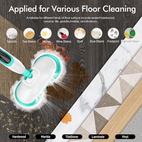 Angtra Scrubbing Steam Mop with Rotating Mop Pads, All-in-One Hard Floor Cleaner with LED Headlights, Steam & Spin Control, 6 Soft Scrub Pads, Swivel Steering, FS07