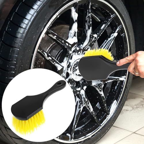 QWORK 8" Utility Scrub Brush with Plastic Handle and Yellow Polypropylene Bristles, 2 Pack Multi-Purpose Cleaning Tool for Wheels and Tires