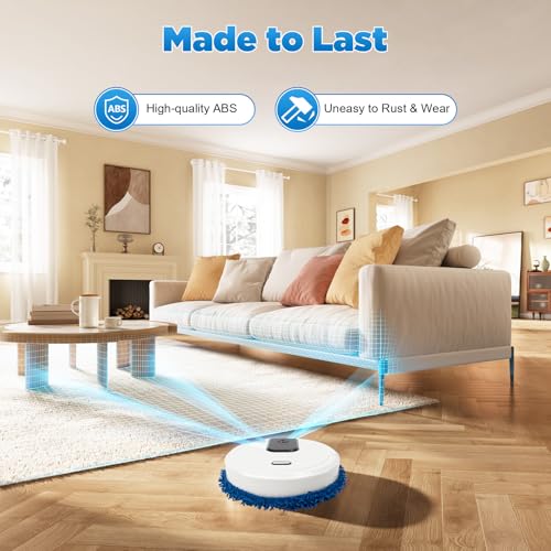 Automatic Mopping Robot for Hard Floors – Spray & Scrub Floor Cleaner with 60min Runtime – USB Rechargeable, 360° Wipe, Wet/Dry Pads – Cleans Wood, Tile, Marble – White