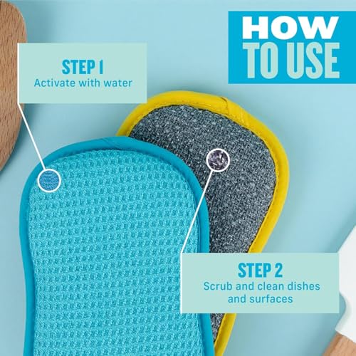 E-Cloth Washing Up Scrub Pad - Microfiber Sponge for Cleaning, Reusable Kitchen Sponge for Dishes & Sink, Non Scratch, Multi Purpose Scrubber, Machine Washable - 4 Pack