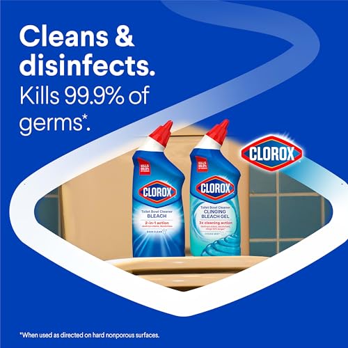 Clorox Toilet Bowl Cleaner with Bleach, Rain Clean Scent, Kills 99.9% of Germs, Removes Toilet Rings and Mold Stains, 24 fl oz, Pack of 12