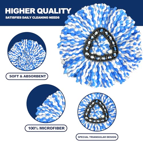 3 Pack Spin Mop Replacement Head Compatible with RinseClean 2-Tank System