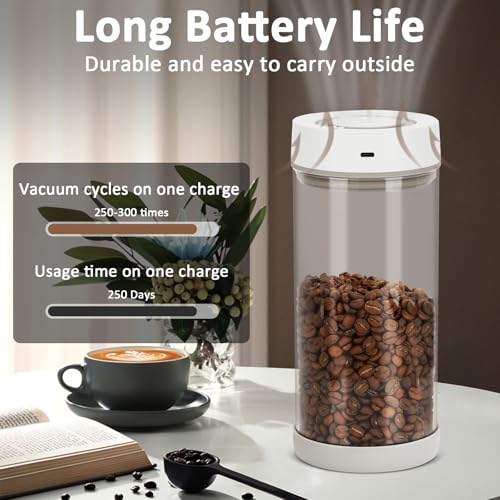 YINDUZ Automatic Vacuum Coffee Canister, 1.35L Airtight Coffee Canister for 18oz Coffee Beans, One-Button Operation & Date Tracker, Coffee & Food Storage Container, Coffee Bar Accessories, Gifts