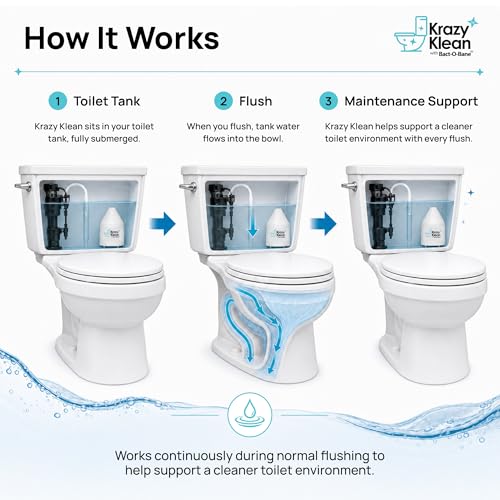 Krazy Klean Automatic Toilet Cleaner - Continuous Flush Cleaning System - Helps Reduce Buildup & Stains - Easy Install, No Daily Scrubbing - 1 Count