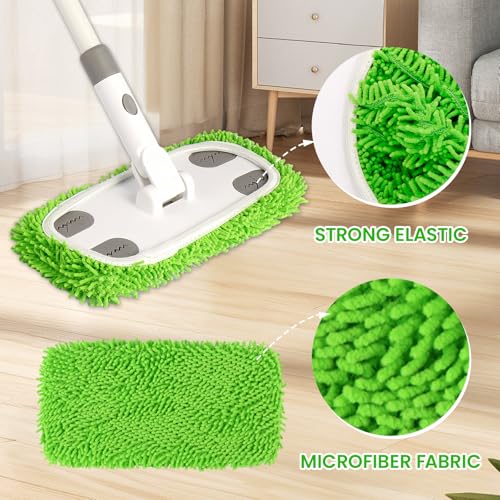 ZHAYAO Reusable Microfiber Floor Mop System, Wet & Dry Sweeper Kit, Includes 1 Sweeper Handle, 3 Washable Chenille Mop Pads, Dry & Wet Use for Hardwood, Tile, and Laminate Floor
