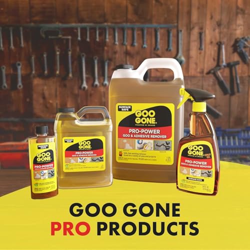 Goo Gone Spray Pro-Power Adhesive Remover with Scraper, Professional Strength, Easily Removes Wood Glue, Grease, Tar, Stickers, Goos, Wet Paint & Grime, Surface Safe, Fast Working, 16 Fl Oz