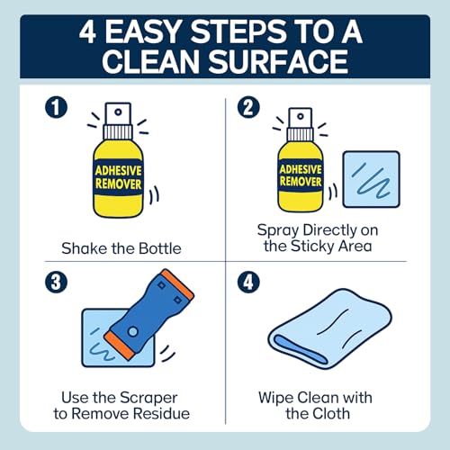 Nexkayee Adhesive Remover Spray, Multipurpose Formula with Scraper, Quickly Removes Stickers, Decals, Tape Residue, Grease and Tar, Safe for Cars, Glass, Plastic and Wood Surfaces, 120ml
