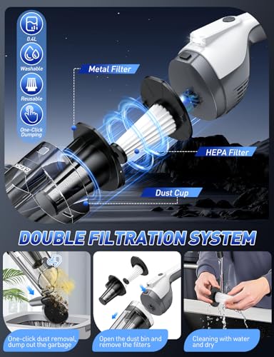 Handheld Vacuum Cordless, 15000PA Powerful Suction Hand Held Vacuum Cleaner, Car Vacuum Portable Cordless with Large-Capacity Dust Bin & LED Light, High Power Hand Vacuum for Home, Car, Office, Pet