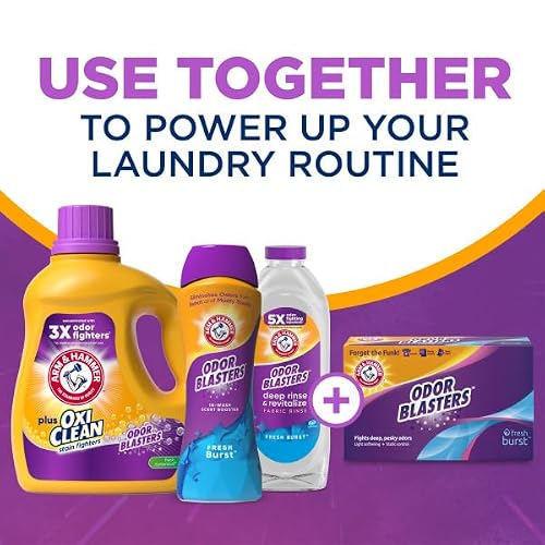 ARM & HAMMER Plus OxiClean with Odor Blasters Liquid Laundry Detergent, Laundry Odor Remover, Attacks Stains, Fresh Botanical Scent, 74 Loads, 96.2 Fl Oz