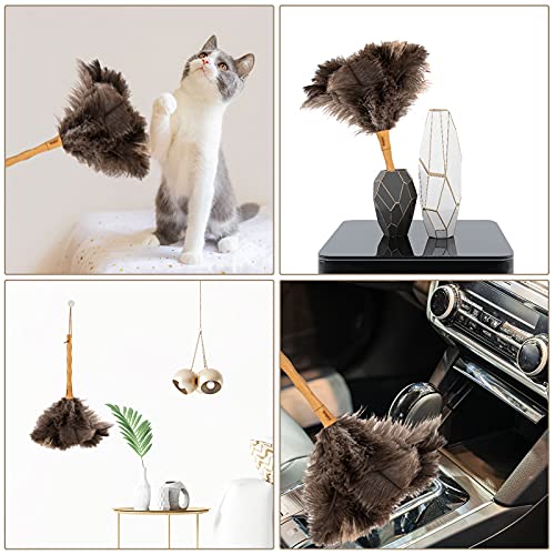 Aldwin Ostrich Feather Duster, 16 inch Ostrich Feather Duster with Wood Handle Reusable, Fluffy Natural Genuine Handheld Feather Duster for Cleaning Supplies, Home, Car, Office