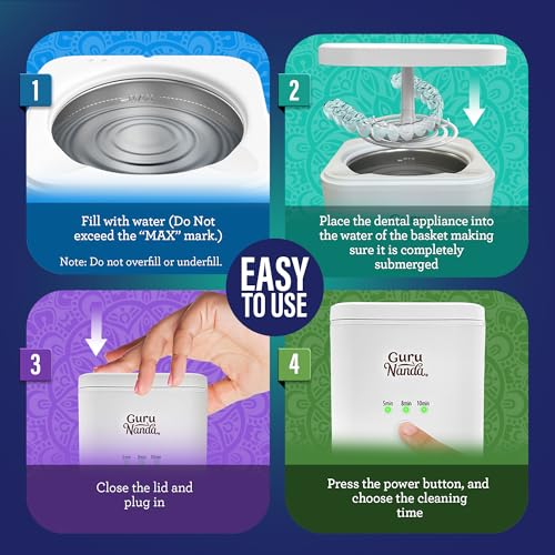 GuruNanda Retainer & Aligner Cleaning Pod for Retainers, Dentures, Mouthguards, Aligners, & Jewelry, 3 Modes, 45kHz Ultrasonic Retainer Cleaner, 190 ml Capacity