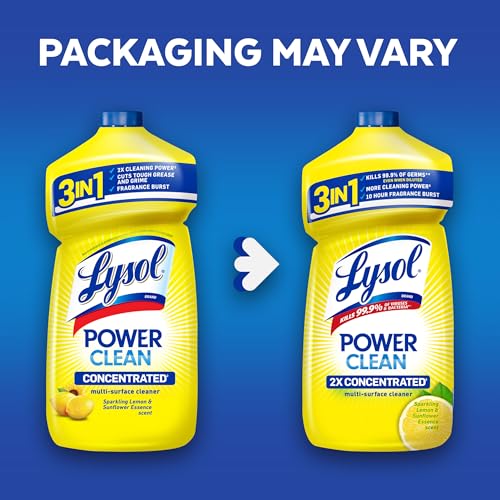 Lysol Power Clean Multi-Surface Cleaner, 2x Concentrated Pour, Sparkling Lemon & Sunflower Essence scent, 28 Fl Oz (Packaging May Vary)
