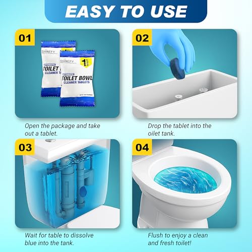 Shinefy Automatic Toilet Bowl Cleaner Tablets – 20 Tabs - Blue Gel Toilet Tank Cleaners, Hard Water Ring Remover, Septic-Safe Heavy-Duty Stain & Smell Eliminator, Toilet Cleaning & Deodorizer