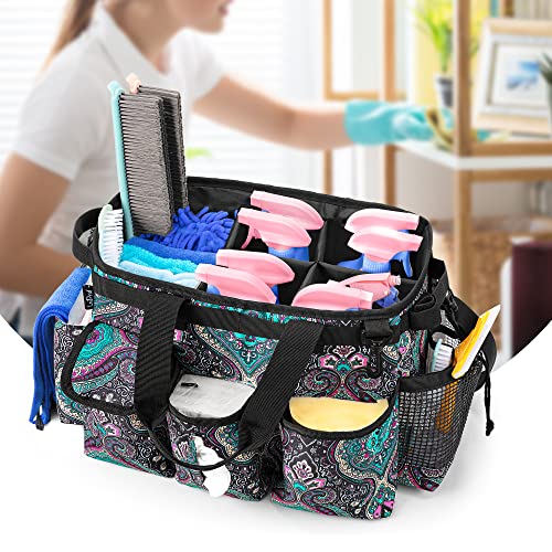 LoDrid Large Wearable Cleaning Caddy Bag with Detachable Divider, Cleaning Supply Tote Organizer with Handles and Adjustable Shoulder Strap for Cleaners & Housekeepers, Totem