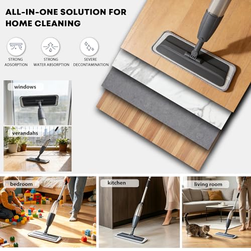 Spray Mop for Floor Cleaning with 360° Rotation - Multi-Surface Floor Cleaner for Wet/Dry Mopping Lightweight Handle for Kitchen Bathroom Hardwood&Tile Floors