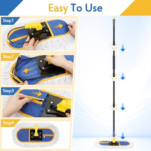 SOBONNE Dust Mop for Floor Cleaning with Washable Cotton Mop Pads