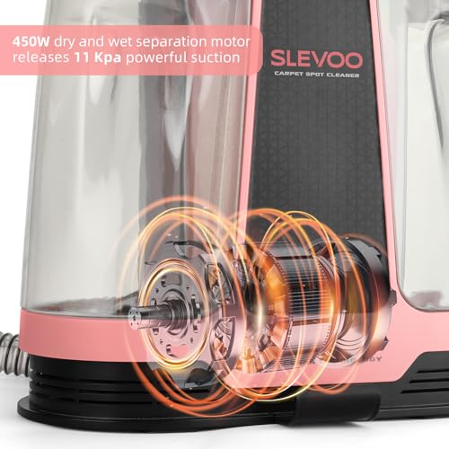 Slevoo 450W Portable Carpet Cleaner Machine with 1 Bottle Cleaning Solutions, Strong Suction Upholstery and Furniture Cleaner for Cleaning Stairs, Car Interiors, for Pet Footprint, Dust, Oil