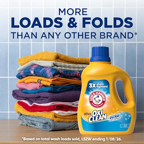ARM & HAMMER Plus OxiClean Ultra Stain Fighters Liquid Laundry Detergent, Stain Remover for Clothes, Fresh Scent, 122 Loads, 158.6 Fl Oz