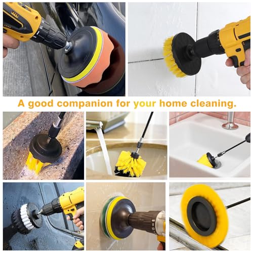 ETOUPA 30 Piece Drill Brush Attachments Set, Scrub Pads & Sponge & Wire Brush for Drill, Power Scrubber Brush with Extend Long Attachment, Drill Scrubber Brush Kit for Bathroom, Floor, Car, Grout
