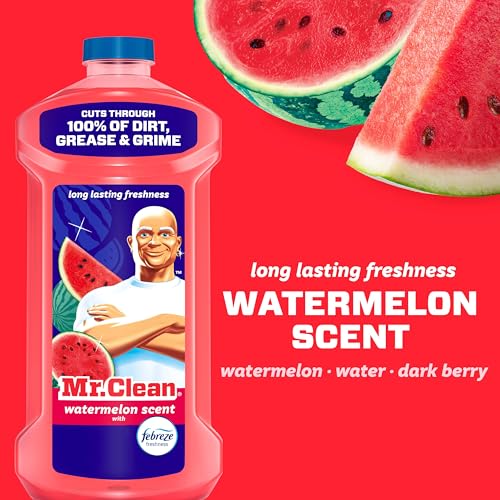 Mr. Clean All Purpose Cleaner, Mop Soap, Floor Cleaner for Mopping Home, Bathroom, & Kitchen, Cleaning Liquid for Mop & Bucket, Cleaning Supplies, Multi-Surface Dilutable, Watermelon, 41oz