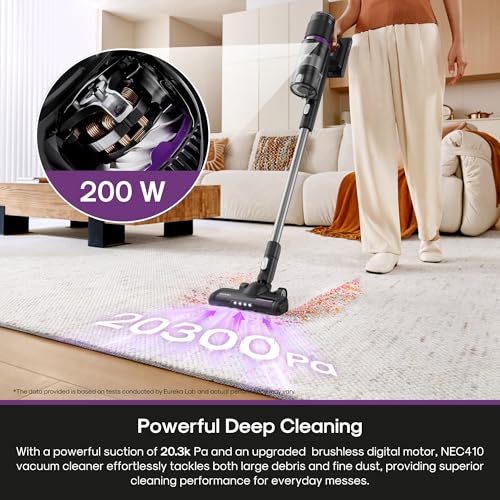 Eureka Cordless Vacuum - 20.3kPa Powerful Suction, Detachable Battery, Up to 50-Min, 5.5 lbs Lightweight, 5-Stage HEPA Filtration for allergies, Ideal for Pet Hair & Hardwood & Carpet, ReactiClean 410