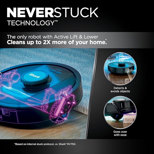 Shark PowerDetect Self-Empty Robot Vacuum with NeverStuck Technology, Auto Deep-Clean Carpets & Hardfloors, 30 Day Capacity HEPA Bagless Base, for Pet Hair, WiFi Black, AV2820S