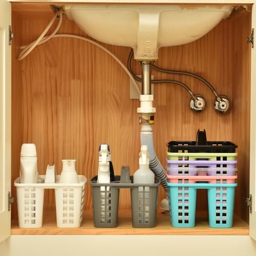 ALINK Plastic Shower Caddy Basket with Compartments, Portable Divided Cleaning Supply Storage Organizer with Handle for College Dorm Bathroom - White