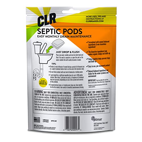 CLR Septic System Treatment Pods, Hassle-Free, Dissolvable and Easy to Flush, Formulated with Biobased Ingredients, Helps prevent Clogs and Build-up, 6 Month Supply