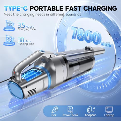 JONYJ Handheld Vacuum Cordless, 16000PA Strong Suction Hand Held Car Vacuum Cleaner, Portable Hand Vacuum Rechargeable with Multi-Nozzles & LED Light for Home, Car, Office, Pets