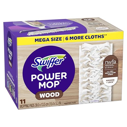 Swiffer PowerMop Wood Mopping Pad Refills for Floor Cleaning, 11 Count