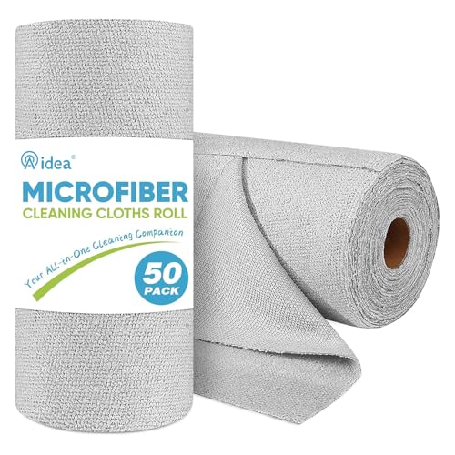 AIDEA Microfiber Cleaning Cloth Roll, 50PK, Paper Towels Reusable Grey Tear Away Towels, Washable Shop Rags, Microfiber Towels for Cars, Lint Free Rags for House, Kitchen, Window,11.5"×11.5"