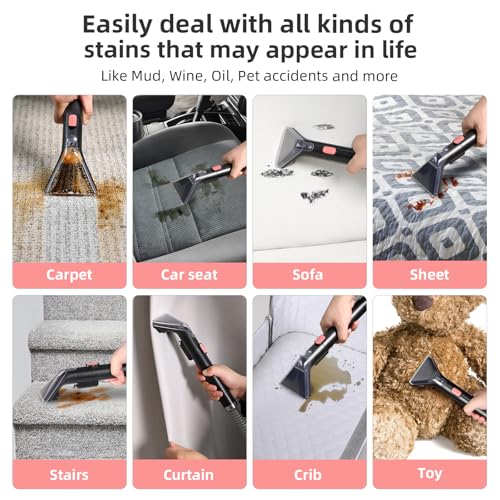 Slevoo 450W Portable Carpet Cleaner Machine with 1 Bottle Cleaning Solutions, Strong Suction Upholstery and Furniture Cleaner for Cleaning Stairs, Car Interiors, for Pet Footprint, Dust, Oil