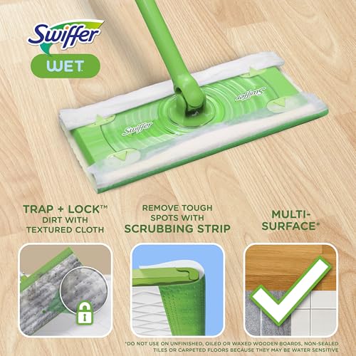 Sweep + Mop, Wet Pads Refill, Floor Cleaner for Dirt, Dust, Hair, Cleaning Cloths for Mopping Home, Bathroom, Kitchen, All Purpose Multi-Surface Floor Wipes, Fresh and Gain, 36ct