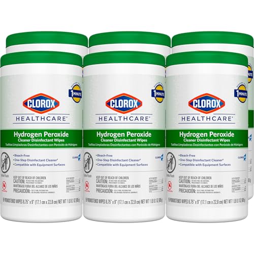 Clorox Healthcare Hydrogen Peroxide Cleaner Disinfectant Wipes, 6.75" x 9", 95 Count, Pack of 6 (Package May Vary)