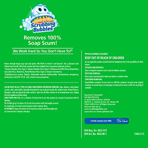 Scrubbing Bubbles Bathroom Grime Fighter, Floral Fusion Scent, 32 Fl Oz Spray Bottle, (Pack of 2)
