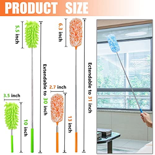 4 pcs Extendable and Washable Microfibre Feather Duster,13" to 30" Reachable, Microfibre Cleaning Tool, Small Dusters for Cleaning Office, Car, Computer, Furniture, Sofa