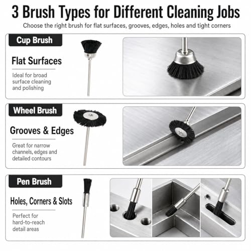NIUPIKA Soft Nylon Bristle Brushes Cup Wire Brush Set Cleaning Polishing Accessories 2.35mm Shank for Rotary Drill Tools Pack of 30 Pieces