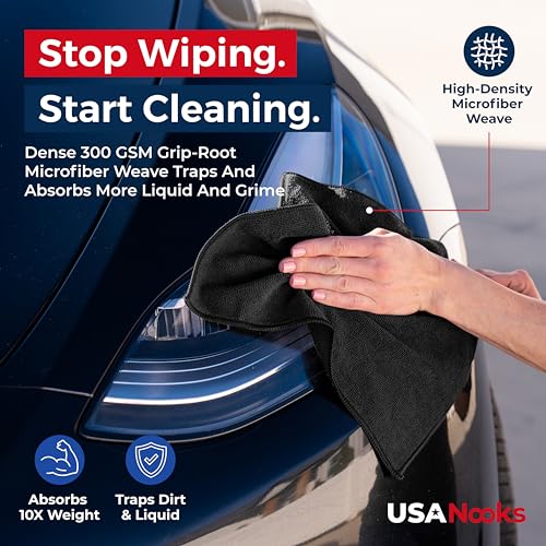 USANOOKS Premium 300GSM Microfiber Cleaning Cloth - 12.5"x12.5" High Performance - 1200 Washes, Ultra Absorbent Microfiber Towels for Cars Undercarriage, Rims & Engine Bay Cleaning - Microfiber Cloth